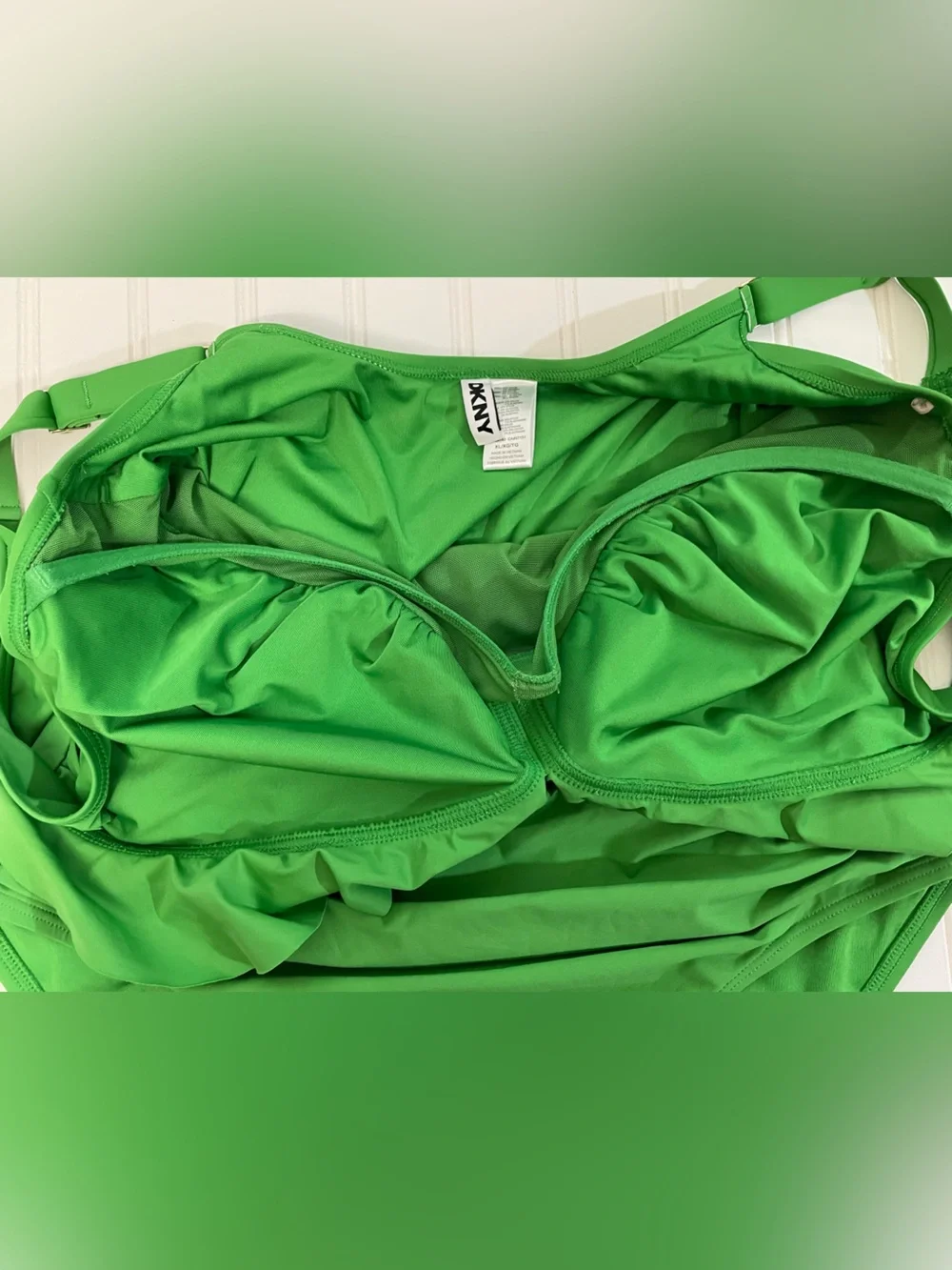 DKNY Ruffle Plunge Underwire Tummy Control One-Piece Swimsuit Grass Green XL - Picture 7 of 10